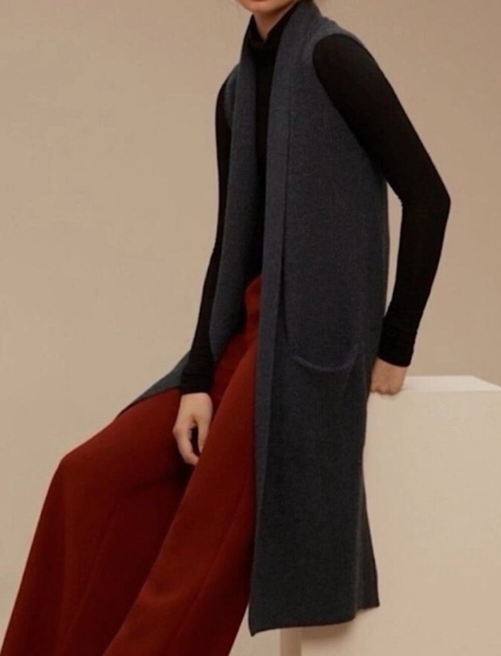 Aritzia Wilfred Dunkirk Long Sweater Vest | Merino Wool Knit Duster-NWT Small